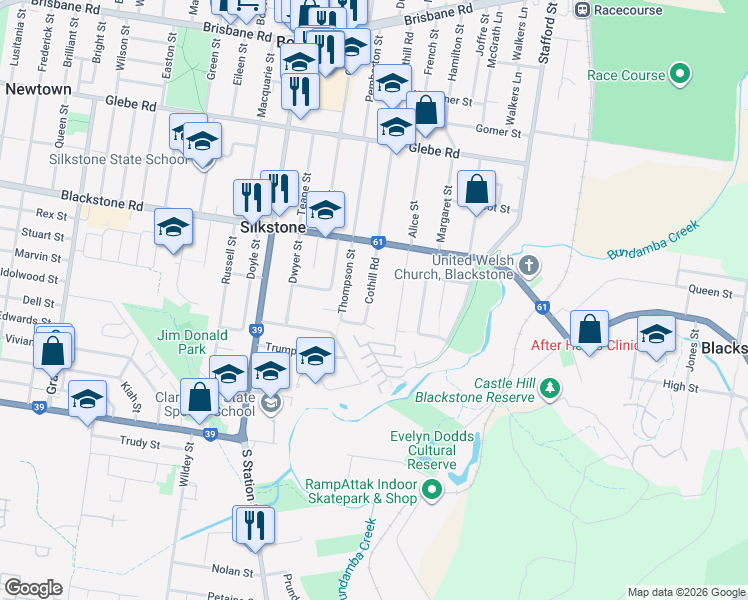 map of restaurants, bars, coffee shops, grocery stores, and more near 84 Cothill Road in Silkstone