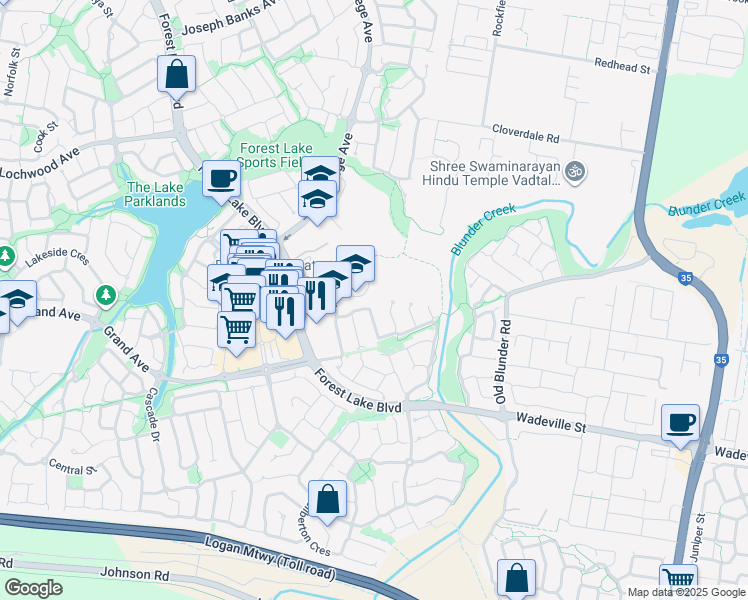 map of restaurants, bars, coffee shops, grocery stores, and more near 16 High Street in Forest Lake