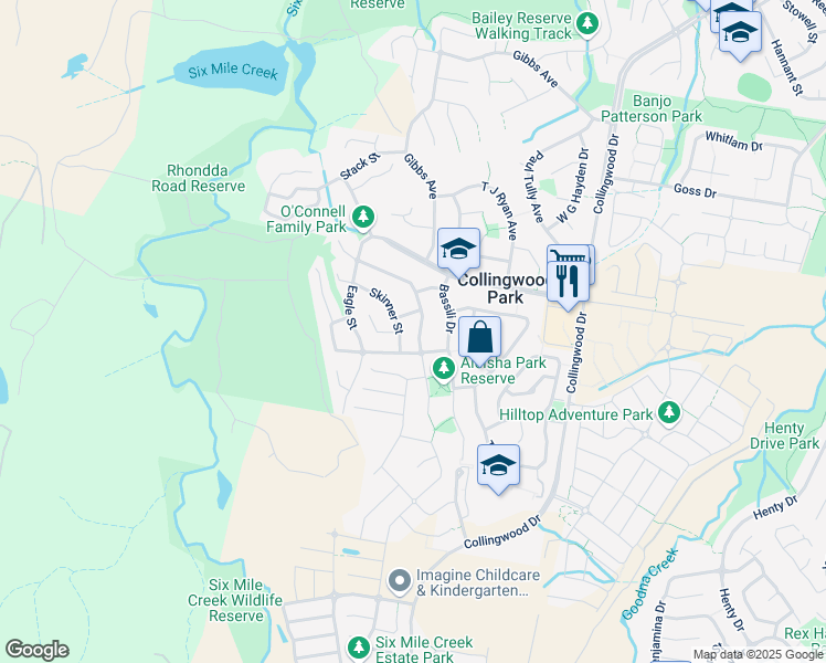 map of restaurants, bars, coffee shops, grocery stores, and more near 23 Higgins Street in Collingwood Park