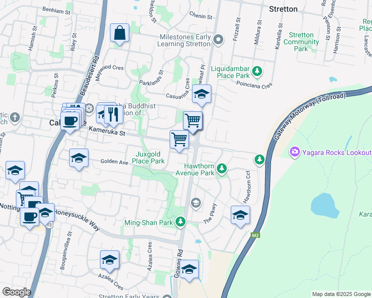 map of restaurants, bars, coffee shops, grocery stores, and more near 18 Swan Lake Crescent in Calamvale