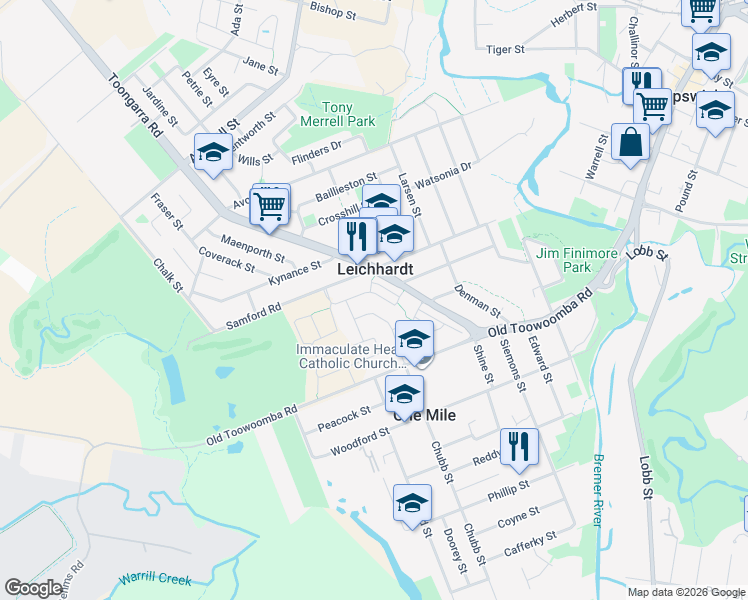 map of restaurants, bars, coffee shops, grocery stores, and more near 11 Biella Court in Leichhardt