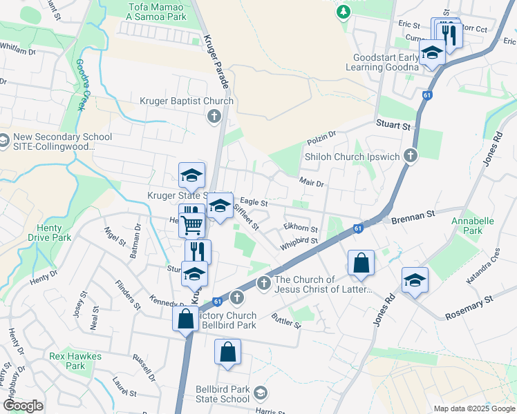 map of restaurants, bars, coffee shops, grocery stores, and more near 14 Somerwil Crescent in Bellbird Park