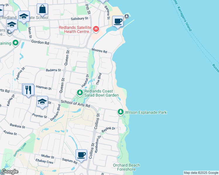 map of restaurants, bars, coffee shops, grocery stores, and more near 3 The Rampart in Redland Bay