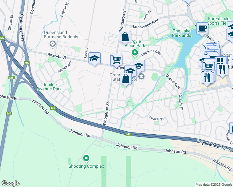 map of restaurants, bars, coffee shops, grocery stores, and more near 59 Saint James Street in Forest Lake