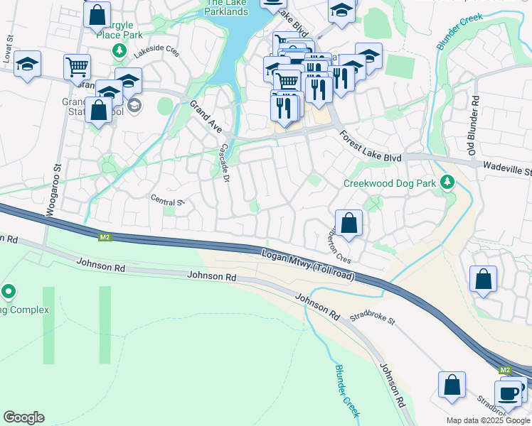 map of restaurants, bars, coffee shops, grocery stores, and more near 71 Cascade Drive in Forest Lake