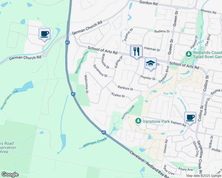 map of restaurants, bars, coffee shops, grocery stores, and more near 4 Azalea Street in Redland Bay