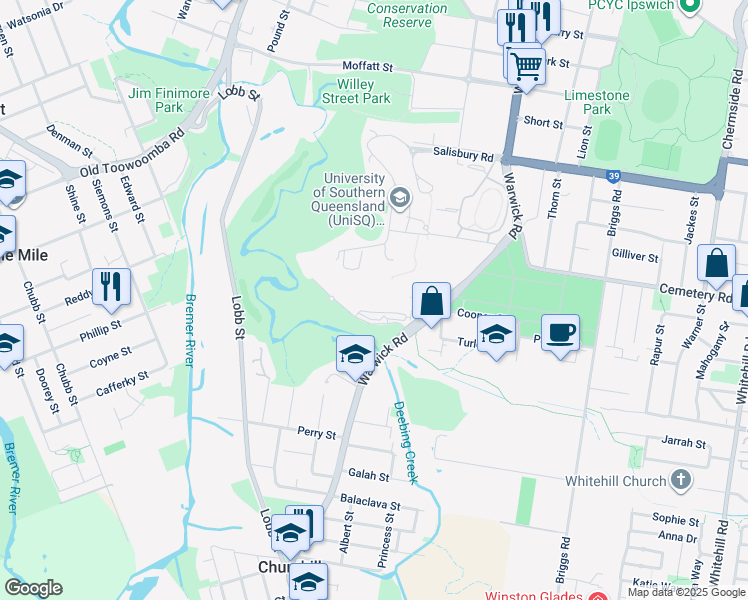 map of restaurants, bars, coffee shops, grocery stores, and more near 153 Warwick Road in Ipswich