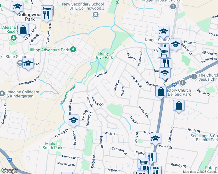 map of restaurants, bars, coffee shops, grocery stores, and more near 6 Figtree Lane in Redbank Plains