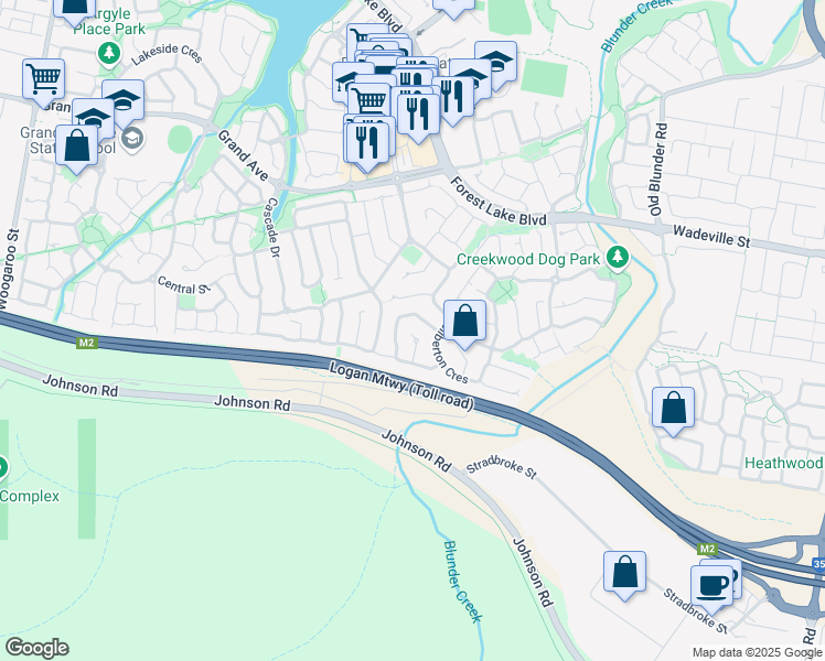 map of restaurants, bars, coffee shops, grocery stores, and more near 14 Chevron Close in Forest Lake