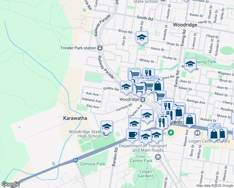 map of restaurants, bars, coffee shops, grocery stores, and more near 12 Pine Drive in Woodridge