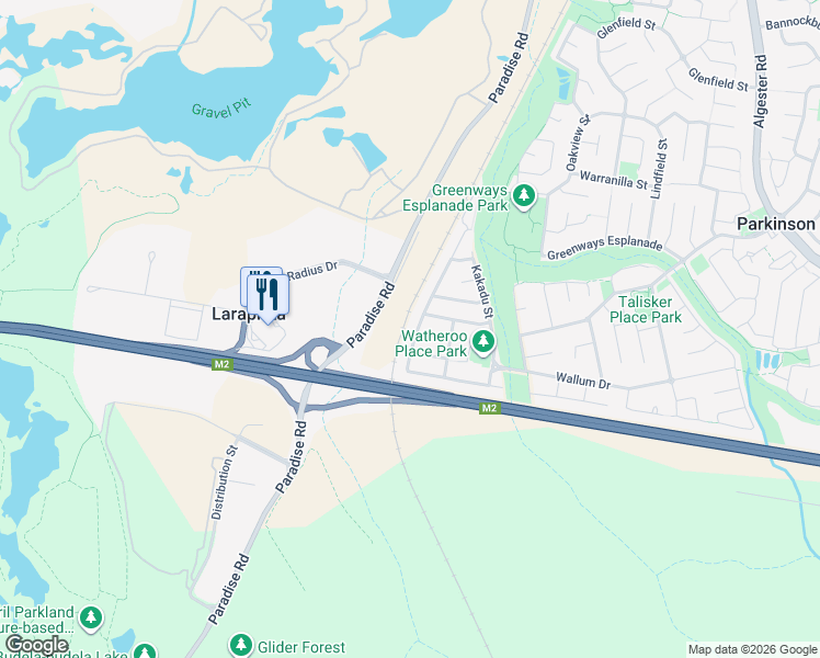 map of restaurants, bars, coffee shops, grocery stores, and more near 23 Mimosa Street in Parkinson