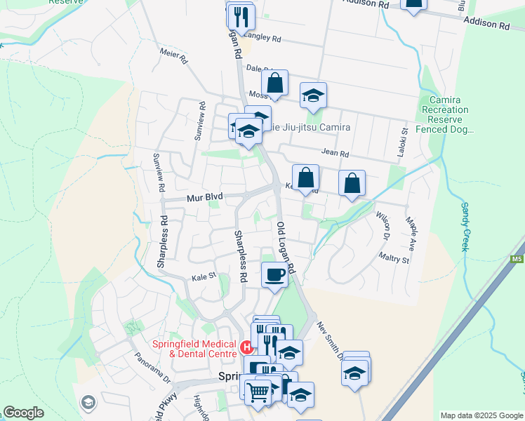 map of restaurants, bars, coffee shops, grocery stores, and more near 6 Orchid Place in Springfield