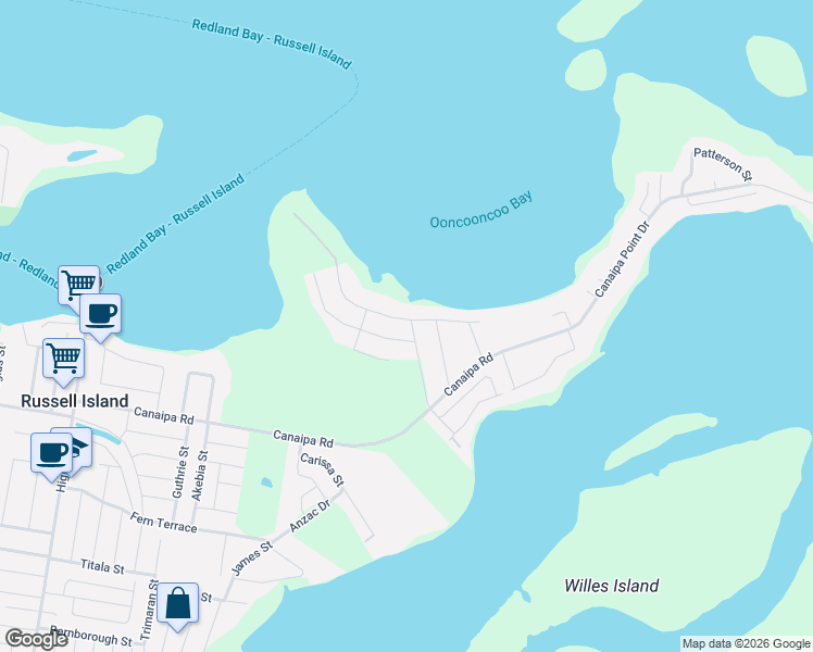 map of restaurants, bars, coffee shops, grocery stores, and more near 36 Kamar Street in Russell Island
