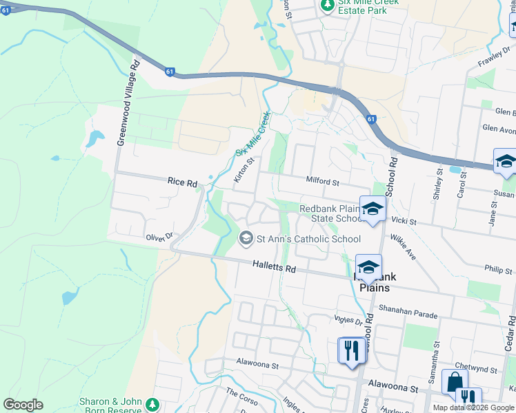 map of restaurants, bars, coffee shops, grocery stores, and more near 44 Tindle Street in Redbank Plains