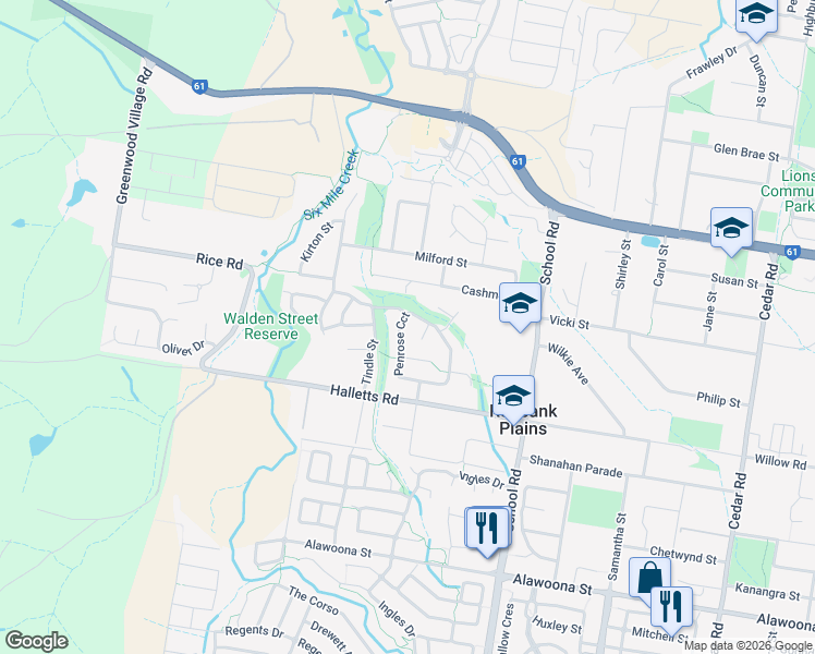 map of restaurants, bars, coffee shops, grocery stores, and more near 46 Penrose Circuit in Redbank Plains