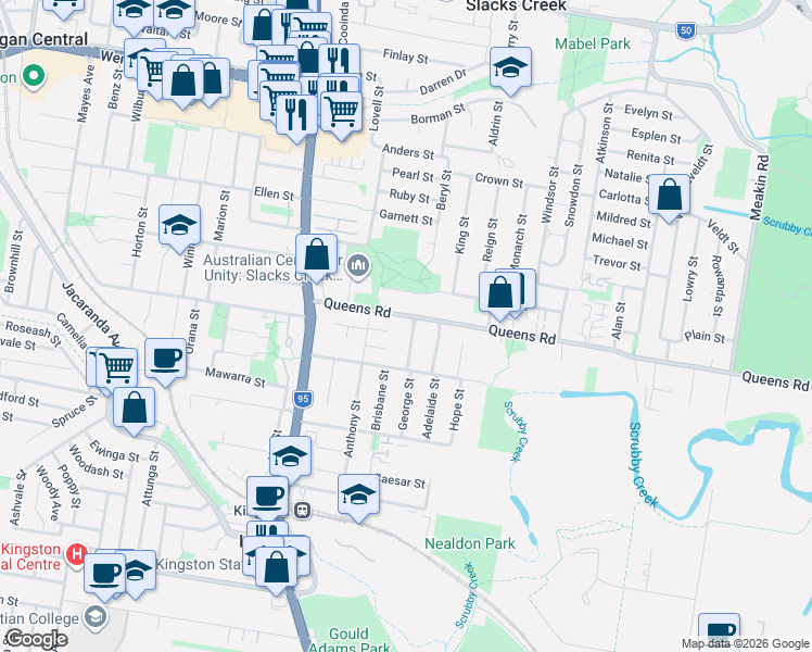map of restaurants, bars, coffee shops, grocery stores, and more near 52 George Street in Kingston