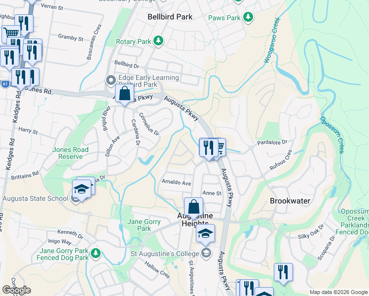 map of restaurants, bars, coffee shops, grocery stores, and more near 37 Fitzpatrick Circuit in Augustine Heights