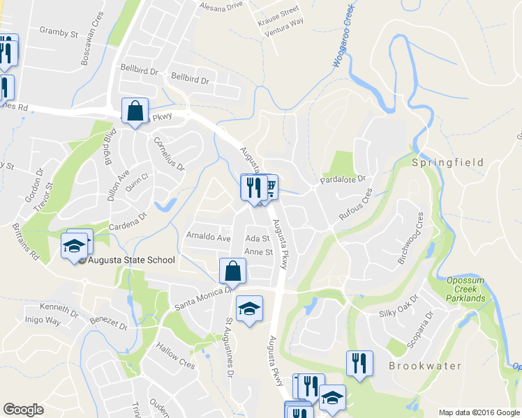 map of restaurants, bars, coffee shops, grocery stores, and more near LOT 4 Augusta Parkway in Augustine Heights