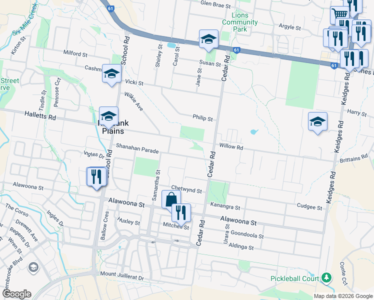 map of restaurants, bars, coffee shops, grocery stores, and more near 17 Shanahan Parade in Redbank Plains