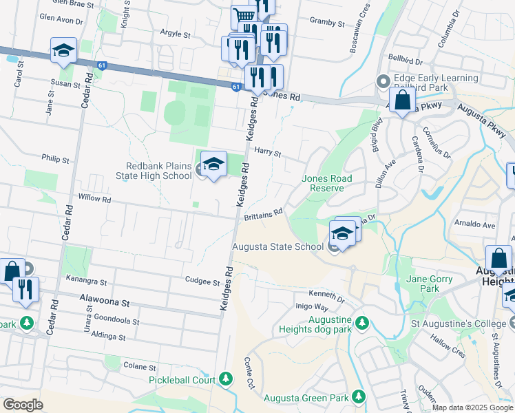 map of restaurants, bars, coffee shops, grocery stores, and more near Brittains Road in Bellbird Park
