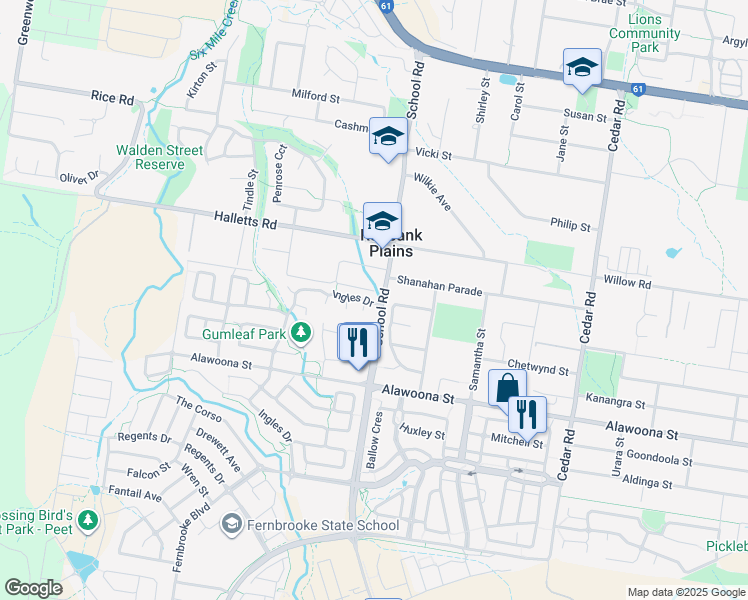 map of restaurants, bars, coffee shops, grocery stores, and more near 1 Ingles Drive in Redbank Plains