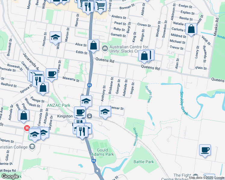 map of restaurants, bars, coffee shops, grocery stores, and more near 7 Brisbane Street in Kingston