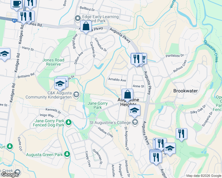 map of restaurants, bars, coffee shops, grocery stores, and more near 60 Francisca Drive in Augustine Heights