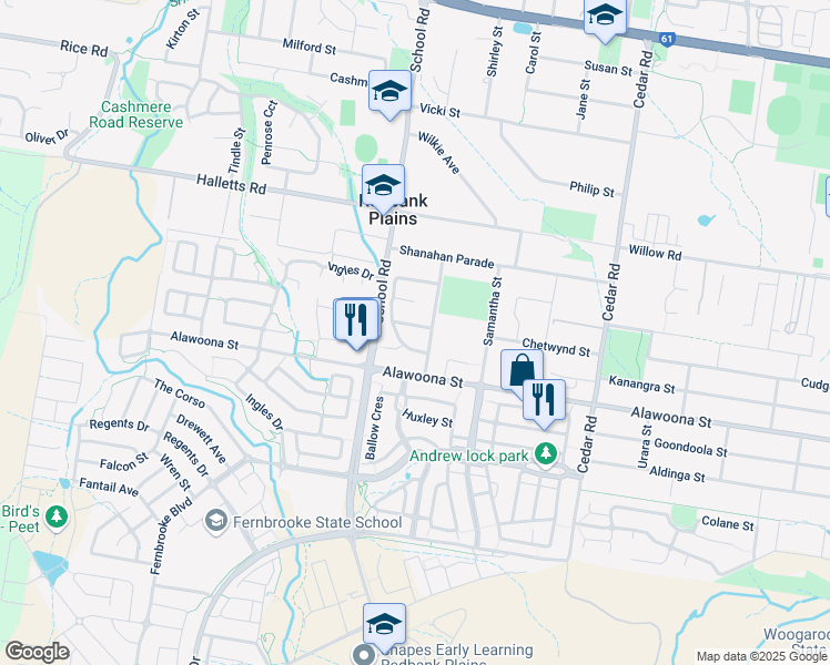 map of restaurants, bars, coffee shops, grocery stores, and more near 80 Chetwynd Street in Redbank Plains