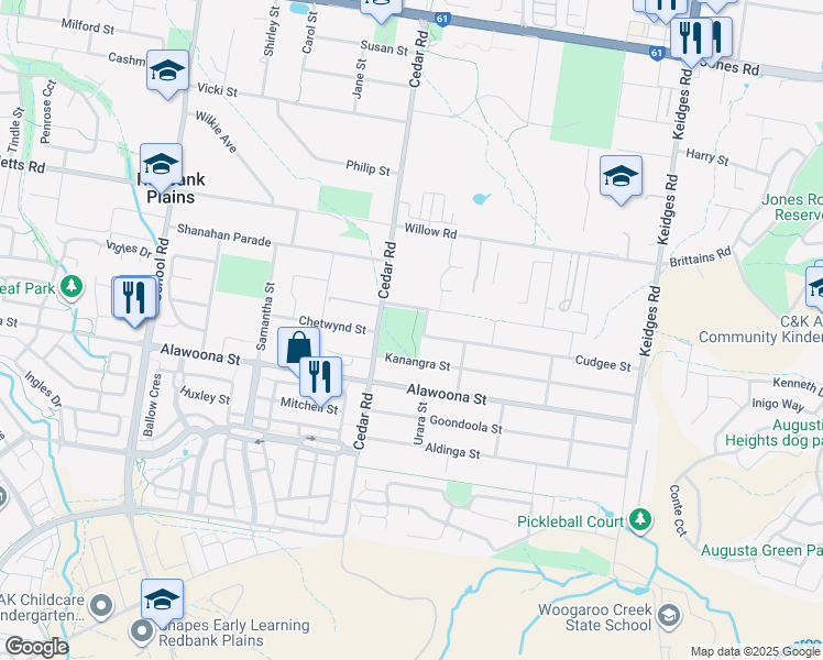 map of restaurants, bars, coffee shops, grocery stores, and more near 81 Kanangra Street in Redbank Plains