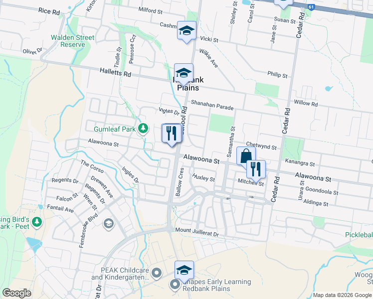 map of restaurants, bars, coffee shops, grocery stores, and more near 8 Doogal Court in Redbank Plains