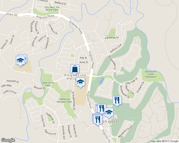 map of restaurants, bars, coffee shops, grocery stores, and more near Santa Monica Drive in Augustine Heights