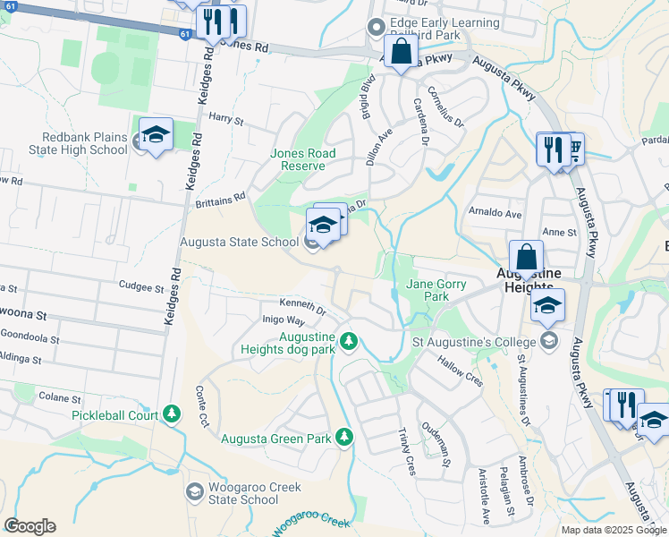 map of restaurants, bars, coffee shops, grocery stores, and more near 60 Brittains Road in Augustine Heights