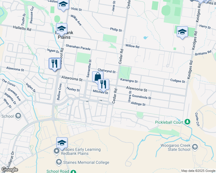 map of restaurants, bars, coffee shops, grocery stores, and more near 66 Huntley Crescent in Redbank Plains