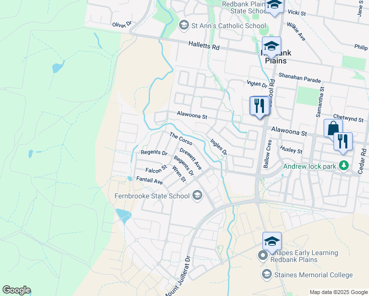 map of restaurants, bars, coffee shops, grocery stores, and more near 8 Drewett Avenue in Redbank Plains