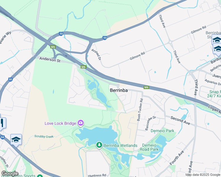 map of restaurants, bars, coffee shops, grocery stores, and more near 10 Timberlake Court in Berrinba