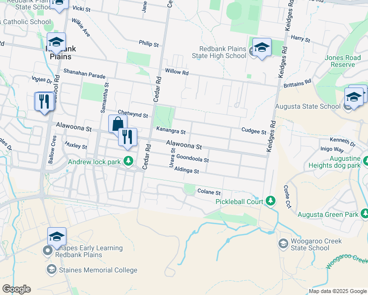 map of restaurants, bars, coffee shops, grocery stores, and more near 52 Alawoona Street in Redbank Plains