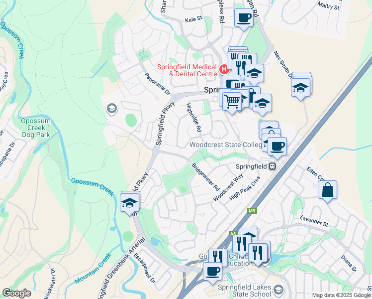 map of restaurants, bars, coffee shops, grocery stores, and more near 35 Streamview Crescent in Springfield
