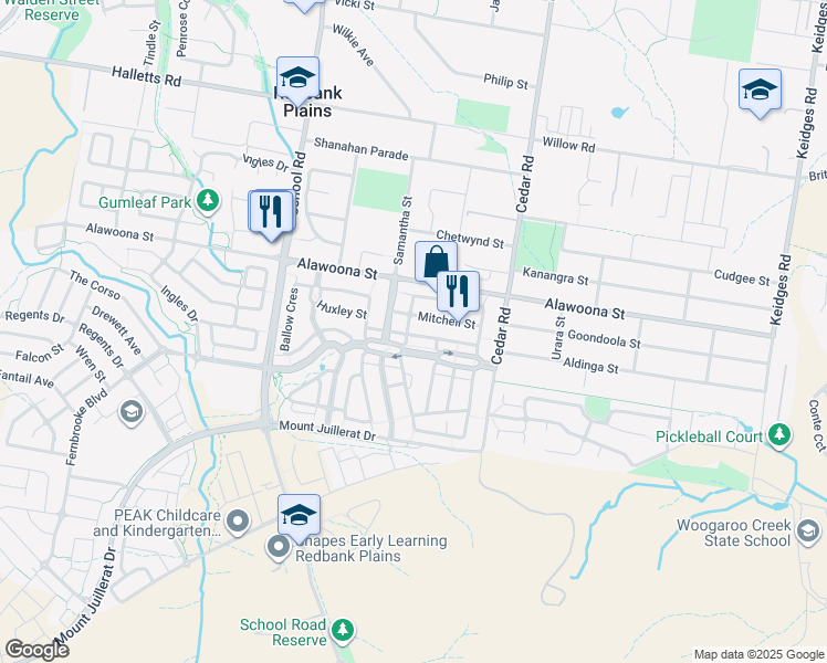 map of restaurants, bars, coffee shops, grocery stores, and more near 5 Huntley Crescent in Redbank Plains