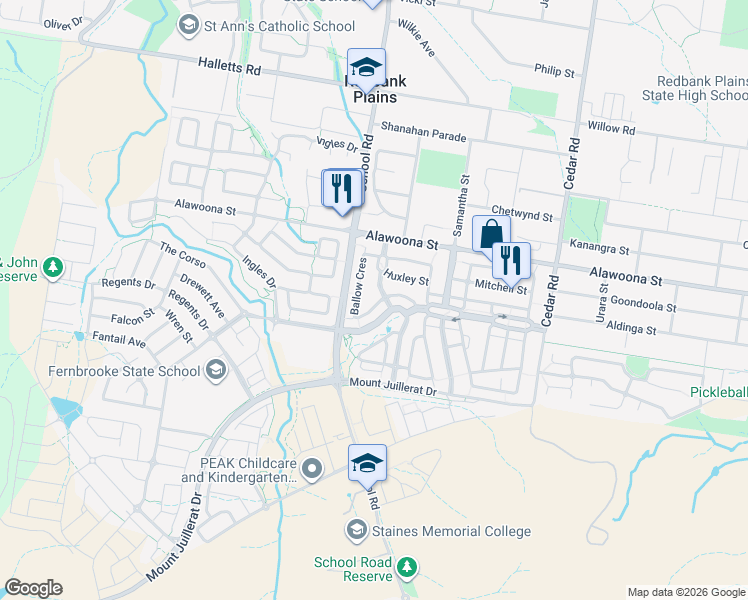map of restaurants, bars, coffee shops, grocery stores, and more near 54 Ballow Crescent in Redbank Plains
