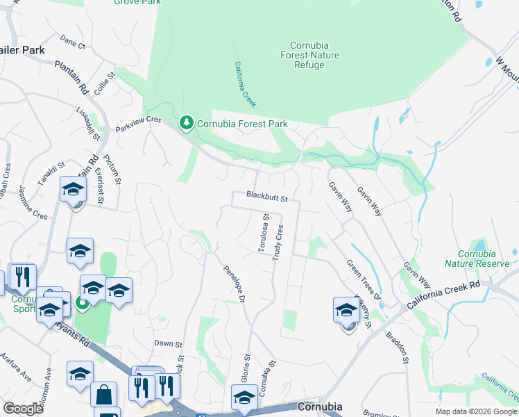 map of restaurants, bars, coffee shops, grocery stores, and more near 97A Trudy Crescent in Cornubia
