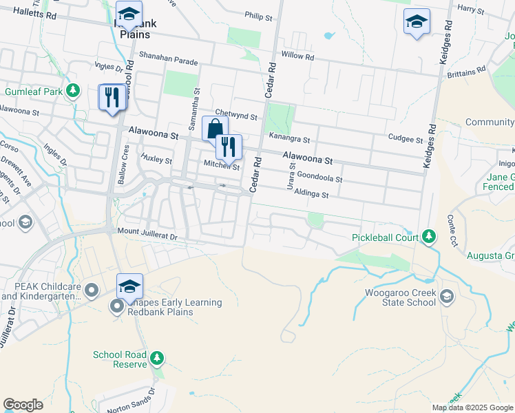 map of restaurants, bars, coffee shops, grocery stores, and more near 18 Waxberry Court in Redbank Plains