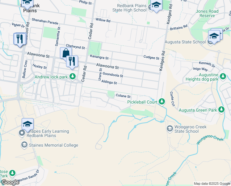 map of restaurants, bars, coffee shops, grocery stores, and more near 8 Colane Street in Redbank Plains