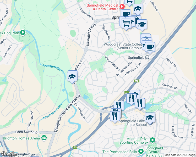 map of restaurants, bars, coffee shops, grocery stores, and more near 8 Moselle Street in Springfield