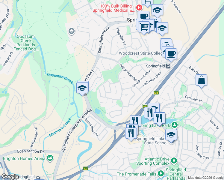 map of restaurants, bars, coffee shops, grocery stores, and more near 8 Moselle Street in Springfield