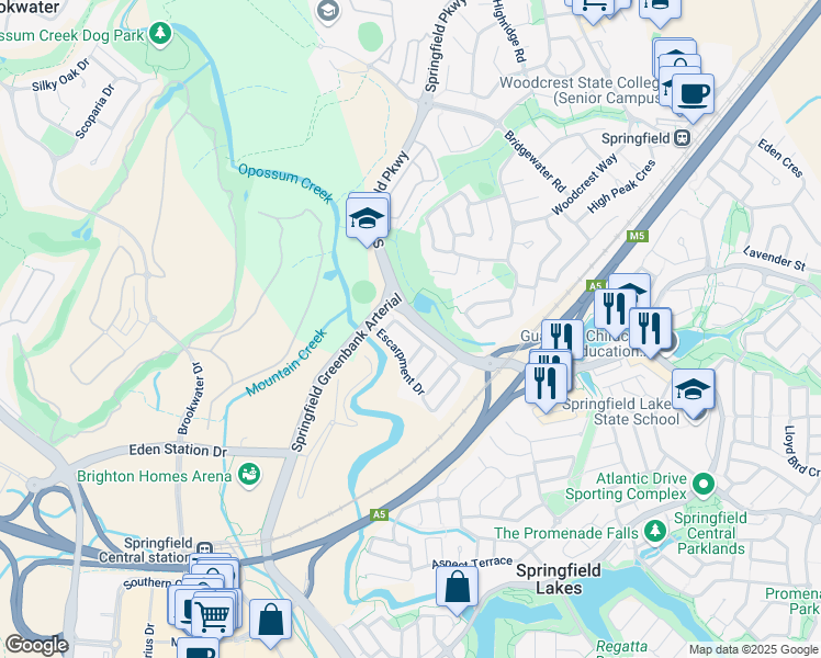 map of restaurants, bars, coffee shops, grocery stores, and more near 53 Emerald Crescent in Springfield