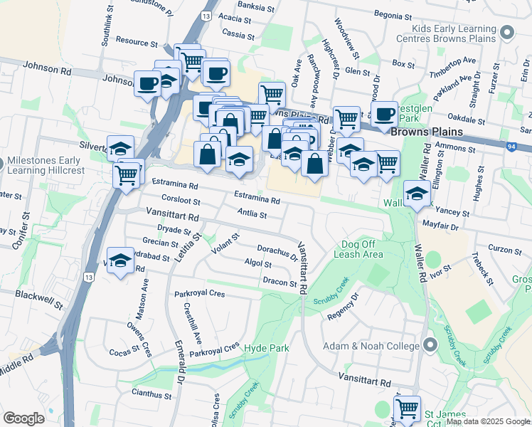 map of restaurants, bars, coffee shops, grocery stores, and more near 26 Antlia Street in Regents Park