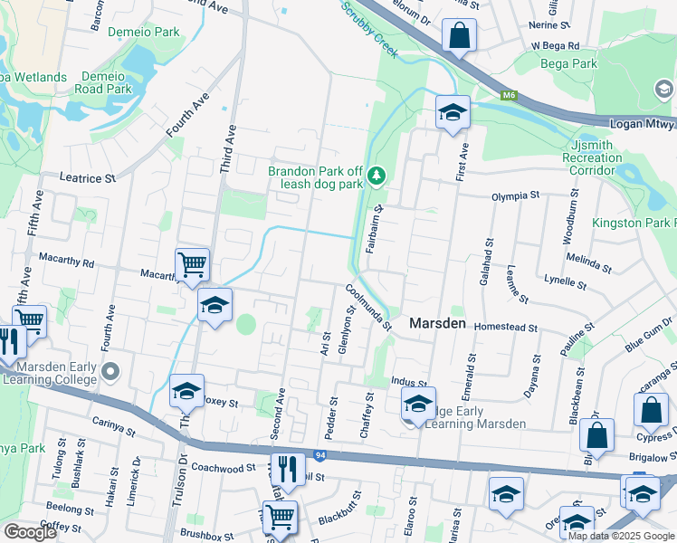 map of restaurants, bars, coffee shops, grocery stores, and more near 51 Coolmunda Street in Marsden