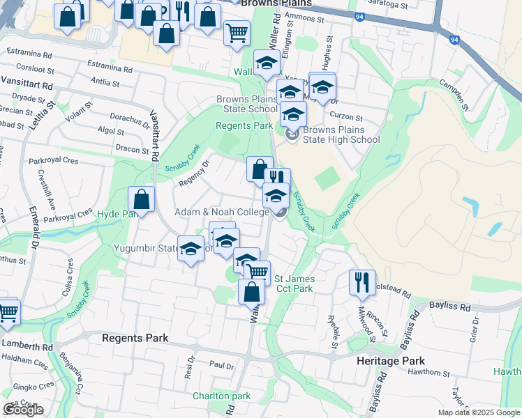 map of restaurants, bars, coffee shops, grocery stores, and more near 37 Bottlebrush Drive in Regents Park