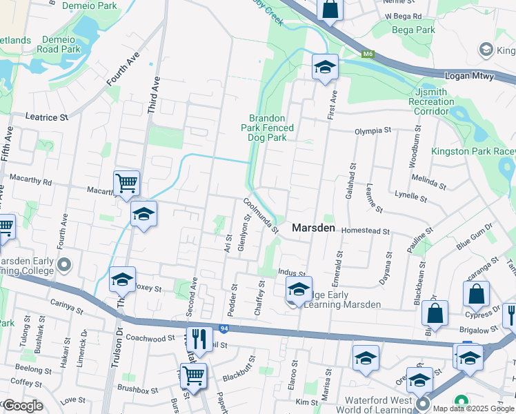 map of restaurants, bars, coffee shops, grocery stores, and more near 39 Coolmunda Street in Marsden