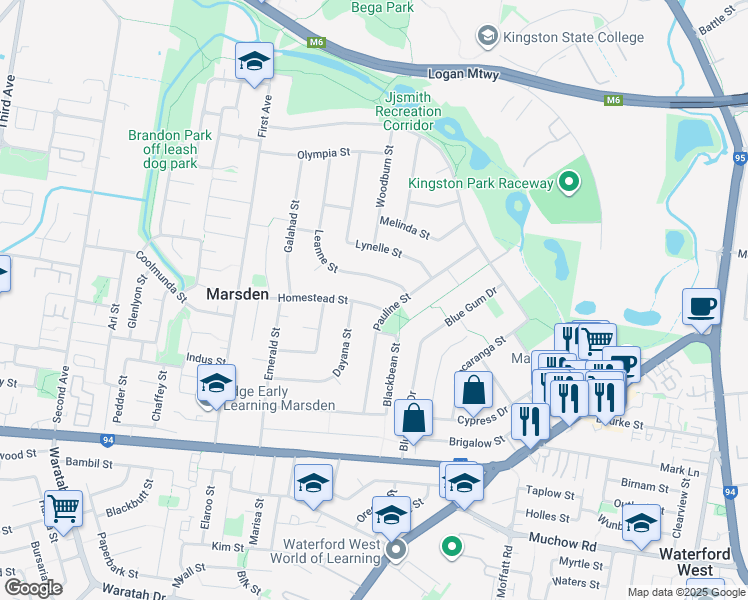 map of restaurants, bars, coffee shops, grocery stores, and more near 48 Homestead Street in Marsden